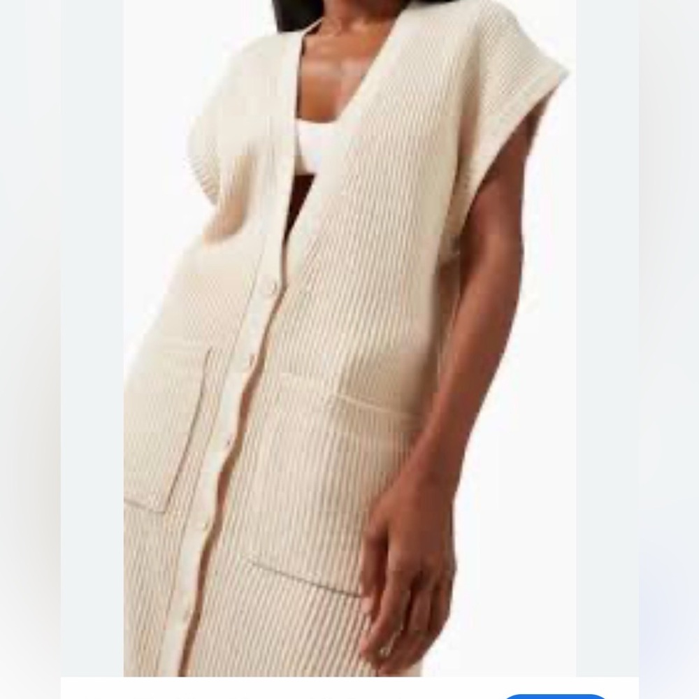 Jonathan Simkhai | Neutral Selma Long Cardigan in Ribbed Knit wool, cotton blend - Picture 1 of 11
